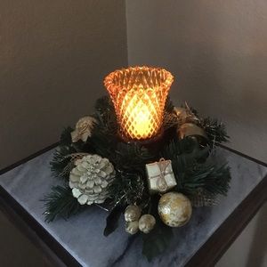 ADORABLE BRUSHED GOLD & AMBER CANDLE HOLDER WITH FAUX CANDLE INCLUDED